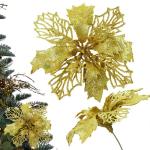 Weihnachtsblumen Künstlich, Weihnachtsbaum Blumen Mit 15 Clips, Glitzer Blumen Weihnachten, Künstliche Blumen für Weihnachten (Gold)