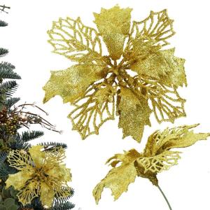 Weihnachtsblumen Künstlich, Weihnachtsbaum Blumen Mit 15 Clips, Glitzer Blumen Weihnachten, Künstliche Blumen für Weihnachten (Gold)