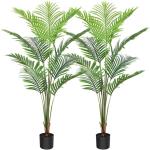 Kunstpflanze Palmen 150 cm Plastik Künstliche Pflanze Groß Areca Palme im Topf Wohnzimmer Balkon Schlafzimmer Grün Deko (2 Pack)