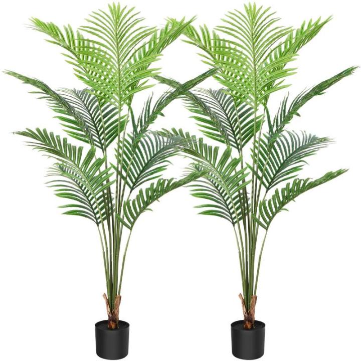 Kunstpflanze Palmen 150 cm Plastik Künstliche Pflanze Groß Areca Palme im Topf Wohnzimmer Balkon Schlafzimmer Grün Deko (2 Pack)