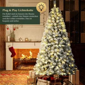 Kunstkerstboom van 180 cm met sneeuw en verlichting, dennenboom met 828 takpunten en 250 warmwitte leds, snel op te bouwen klapsysteem, kerstboom, incl. kerstboomstandaard