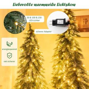 Kunstkerstboom, 3-delig, 90 + 120 + 150 cm, kerstboom met sneeuw en warm witte ledlampen, smalle dennenboom met metalen standaard, besneeuwde kunstboom, pvc-naalden, groen