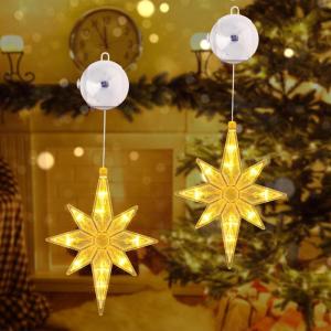 Kerstverlichting - 10 LED lichtgordijn met kerststerren, lichtgordijn, kerstverlichting, werkt op batterijen, warmwit, timer, decoratieve kerstverlichting voor kerstboom, raam, bru