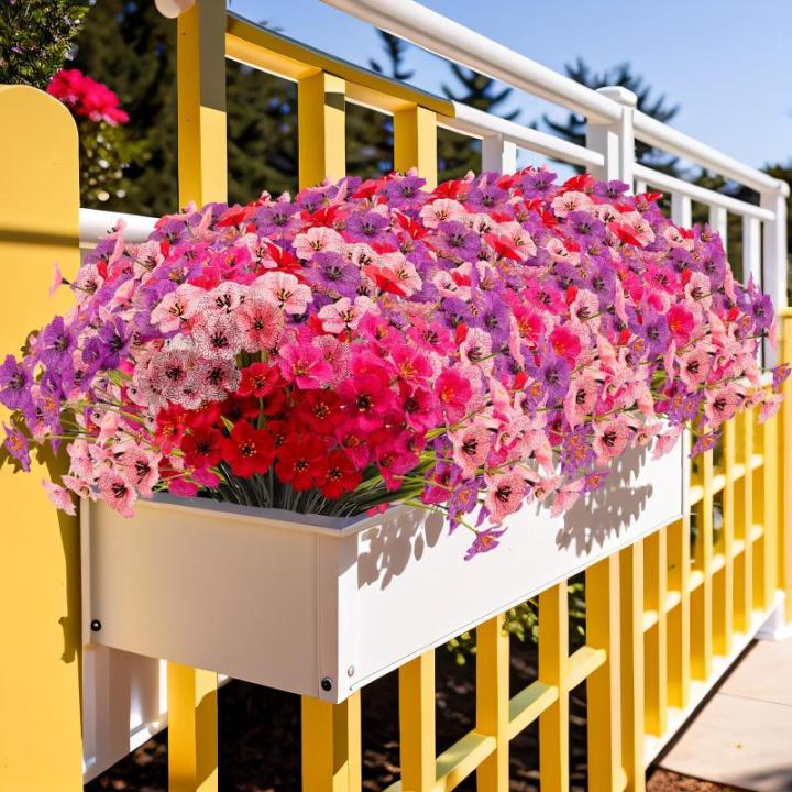 voor buiten, 16 bundels, , outdoor, balkonplanten, weerbestendig, plastic bloemen, net als echt, voor balkon, balkon, tuin, buiten, rood, roze, paars