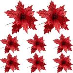 Poinsettia Blumen künstlich 8pcs 8x10in realistische Weihnachtsblumen mit Pailletten & Textur Stoff Poinsettias Künstliche Weihnachtsblumen, Rot, Poinsettias Künstliche Weihnach