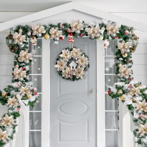 12 kerststerren kerstdecoraties kerstboom bloemen decoraties met clips en stelen kunstmatige kerststerren voor kerstkrans feestdecoraties