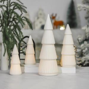 4 Stück Keramik-Weihnachtsbaum mit hellweißer Tischplatte, Weihnachtsdekorationen für den Innenbereich, Vintage-Porzellan, beleuchteter Baum für Urlaubsdekoration (weiß)