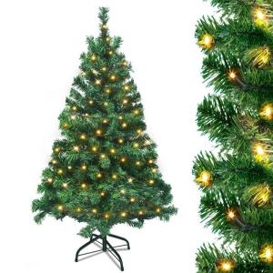 Kunstkerstboom met verlichting, led-dennenboom met metalen standaard, 120 lampen, pvc-kerstboom voor kerstdecoratie (120 cm)
