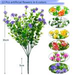 12 bundels voor buiten, , uv-bestendige plastic bloemen, decoratie, weerbestendige kunstbalkonplanten voor balkon, tuin, balkonbak, bloembak, voor binnen en buiten