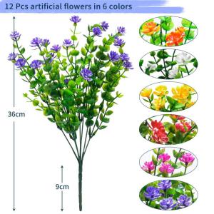 12 bundels voor buiten, , uv-bestendige plastic bloemen, decoratie, weerbestendige kunstbalkonplanten voor balkon, tuin, balkonbak, bloembak, voor binnen en buiten