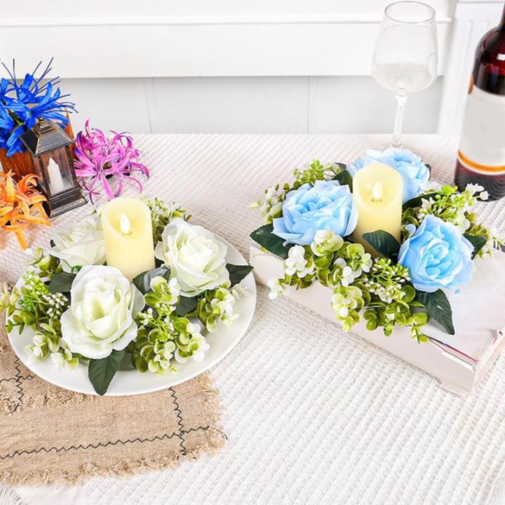 5 x Hochzeits-Blumenringe, Kerzenhalter, künstliche Rosenblumen, Kränze für Tafelaufsätze, Tisch-Party-Dekorationen