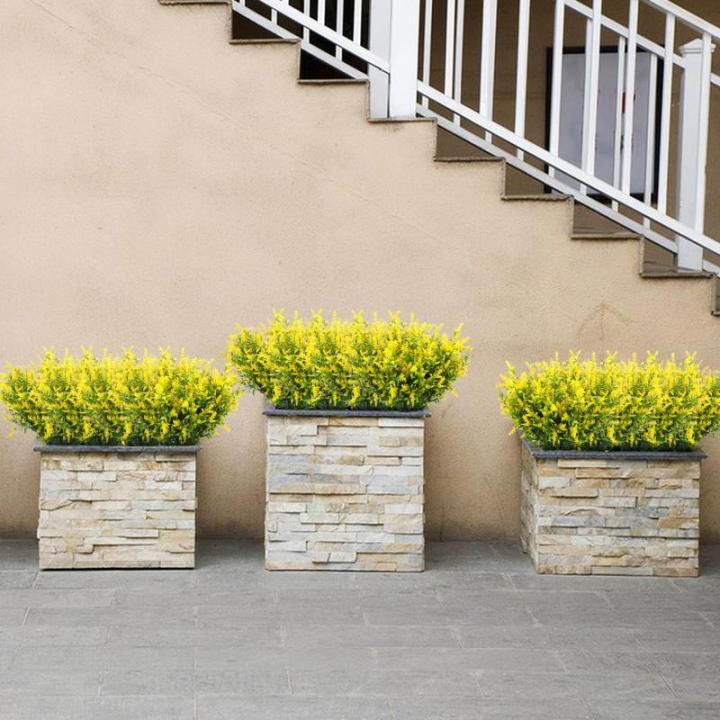 Kunstplanten, in pot, net als echte UV-bestendig, 10 bundels nepbloemen, kunstbalkonplanten, struiken, decoratie, , lavendel voor tafel, huis, tuin, decoratie (jaune)