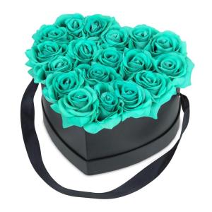 Rozenbox hart, 18 rozen, Flowerbox zwart, 10 jaar houdbaar, cadeau-idee, decoratieve bloemenbox, turquoise