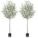 Eucalyptus Kunstplant, 180 cm, eucalyptus, decoratie voor binnen en buiten, moderne decoratie, , plastic planten in pot, voor thuis, slaapkamer, kantoor, tuin (2 stuks)