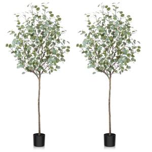 Eucalyptus Kunstplant, 180 cm, eucalyptus, decoratie voor binnen en buiten, moderne decoratie, , plastic planten in pot, voor thuis, slaapkamer, kantoor, tuin (2 stuks)