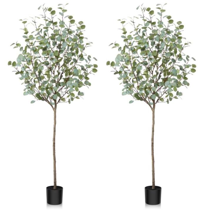 Eucalyptus Kunstplant, 180 cm, eucalyptus, decoratie voor binnen en buiten, moderne decoratie, , plastic planten in pot, voor thuis, slaapkamer, kantoor, tuin (2 stuks)
