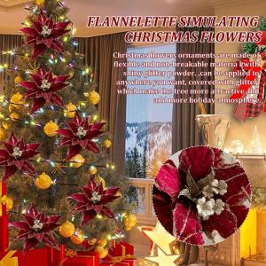 6pcs Poinsettia Blumen künstlich 11 Zoll lebensee Weihnachtsblumen weiche künstliche Blumen mit Glitzerpulver für Weihnachten Neujahrsfeierdekorationen, Burgund, Weihnachtsblume