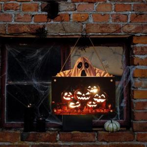 Kürbisschild Outdoor-Wandkunst | Kürbisschild Rustikale Wohndekoration | Rustikale Heimdekoration mit Seil, bedruckte Halloween-Veranda-Dekorationen (Ghost Pumpkin Wsgp 01c)