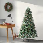 Nordmann-kerstboom met sneeuweffect, dennenappels en rode bessen, automatische dennenboom, kunstkerstboom met metalen standaard, Nordmann-spar, moeilijk ontvlambare kerstboom voor 