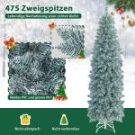 Kunstkerstboom, 180 cm, dennenboom met ledverlichting, slanke kerstboom met veelkleurige lichten, kunstboom met metalen standaard, voor Kerstmis, groen + wit