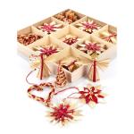 Kerstboomversiering van stro - stro boomdecoratie met rode accenten - 25-delige set - kerstboomhanger van natuurlijk materiaal, 6 cm