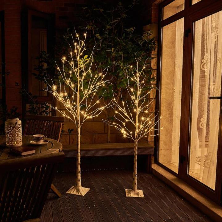 Kerstboomtakset van 1,5 m, 1,5 m, berkenboom met warme witte leds, timer, netvoeding, met waterdichte adapter voor buiten en binnen, kerstdecoraties