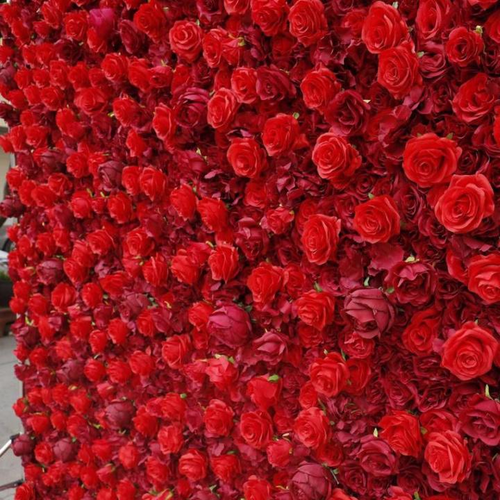Kunstblumen-Rosenwand, Rote Hintergrundwand Mit Hoher Dichte, Seidenhortensien-Blumenpanel Für Fotohintergrund Home Party Hochzeitshintergrund(2 * 2m/6.5 * 6.5ft)