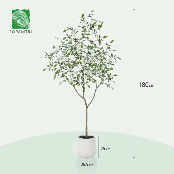 Ficus Benjamina Kunstplant 180 cm, witte pot, nep tropische plastic , groot voor woondecoratie, slaapkamer, tuin (1 stuks)