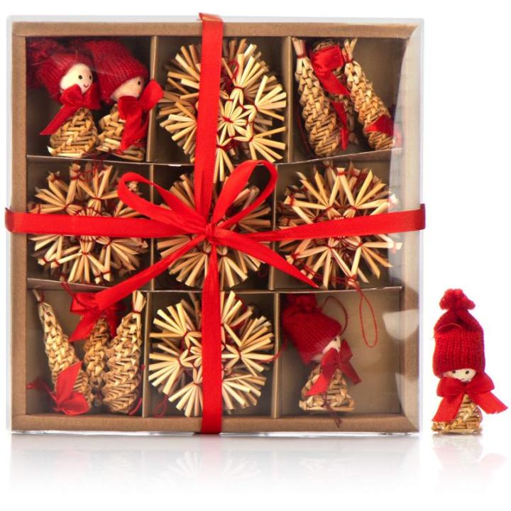 70-delige set kerstboomversieringen - Kerstboom van stro - kegels, elfjes, figuren en strosterren - Kerstdecoratie