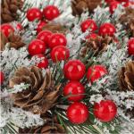 20 x decoratieve tak met lariksappels, rode bessen en boomnaalden - strooidecoratie Kerstmis - decoratieve tak voor kransen en bloemstukken (20 stuks - rode bessen wit)