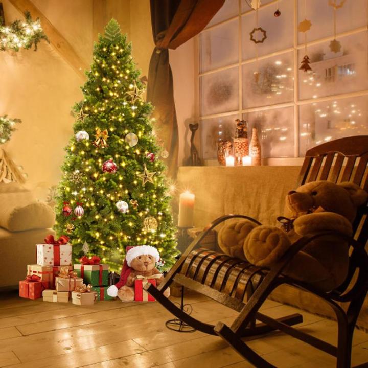 Kunstkerstboom van 150 cm met 200 RGB ledverlichting, premium dennenboom, kunstkerstboom van kunstkerstboom van PE en pvc, met metalen standaard, 400 takpunten, snel op te bouwen k