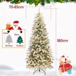 Kerstboom Slim, met led-lampjes en sneeuwvlokken, metalen standaard, kunstkerstboom, voor kerstdecoratie (180 cm met kleurrijke leds)