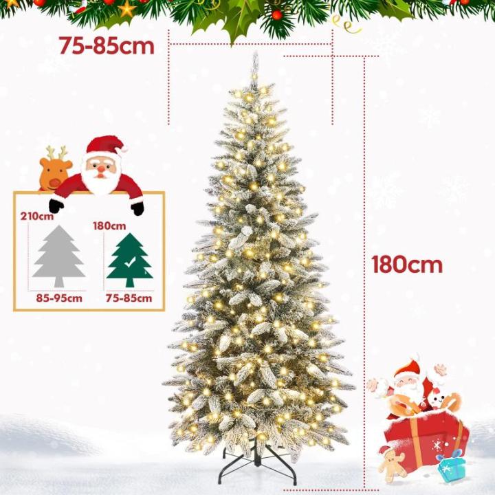 Kerstboom Slim, met led-lampjes en sneeuwvlokken, metalen standaard, kunstkerstboom, voor kerstdecoratie (180 cm met kleurrijke leds)