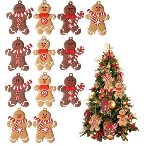 12 stuks kerstboomversiering, peperkoekmannetjes, kerstboomdecoratie, peperkoek, kerstversiering, kerstversiering, peperkoekman-decoratie,