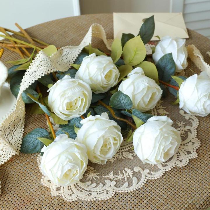 10 stuks witte kunstrozen, 50 cm, lang, enkele roos, kunstbloem, zijden bloesem, roos, realistische bloem voor tafel, kantoor, feest, bruiloft, woondecoratie (wit, 10 stuks)