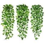 3 stuks kunstmatige hangplanten, 100 cm, , hangende klimop, zoals echte plastic planten, kunststof, groene plant, balkonplanten, nepwijnstok voor buiten, tuin, balkon