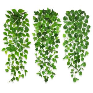 3 stuks kunstmatige hangplanten, 100 cm, , hangende klimop, zoals echte plastic planten, kunststof, groene plant, balkonplanten, nepwijnstok voor buiten, tuin, balkon