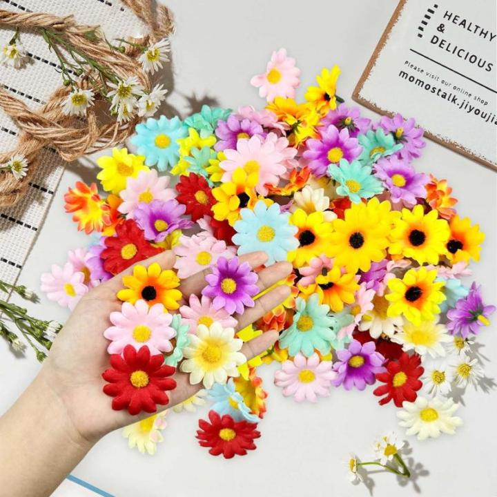 100 stuks , madeliefjes om te knutselen, kleur stoffen bloemen, herbruikbare om te knutselen, decoratieve bloemen, geschikt voor doe-het-zelvers, bruiloft, festival, party,