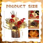 LED Weihnachtsbaum Deko,37CM Kleiner Weihnachtsbaum mit Beleuchtung Kleiner Tannenbaum Künstlich mit Tannenzapfen Beere Weihnachtsbaum Holz Weihnachtsgesteck für Tischdeko Weihna