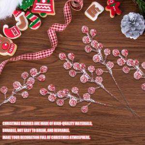 Künstliche rote Beeren für Weihnachten, 20 Stück, verschneite Stechpalmenbeeren, Winterbeeren, Zweige für Weihnachtskranz, Weihnachtsbaumschmuck, Heimdekoration, Party-Dekorati