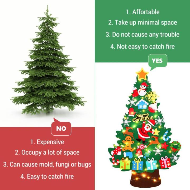 Kindervilten kerstboom, 1 m kinderen/peuters doe-het-zelf vilten kerstboomset, muur opknoping vilten kerstboom decoraties kits met 32 stuks ornamenten, huisdeur raam kerstdecoratie