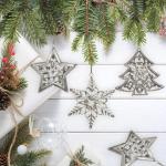 Set van 9 kerst, zilverkleurig metaal, kerstdecoratie om op te hangen, 6-8 cm