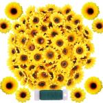 120 stuks kunstmatige zonnebloemhoofden faux zonnebloemhoofden in geel, 6,8 cm en 3,5 cm zonnebloemen zijde plastic planten voor huis tuin bruiloft feest decoratie krans DIY Craft
