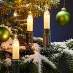 Kleine schacht lichtketting kerstboom buiten met deelbare stekker en clip, 15 kaarsen, verlicht 14 m, voedingskabel 1,5 m, kerstverlichting buiten, schacht wit kabel zwart, 