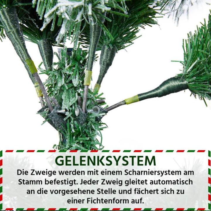 Kunstkerstboom 228 cm (Ø ca. 140 cm) met ca. 1284 punten, dennenboom met sneeuwvlokken, materiaal PVC, incl. metalen kerstboomstandaard, automatische flocking