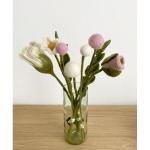 9 vilten bloemen, kleine bloemengroet, boeket, Fair Trade, handgemaakt (wit-roze)