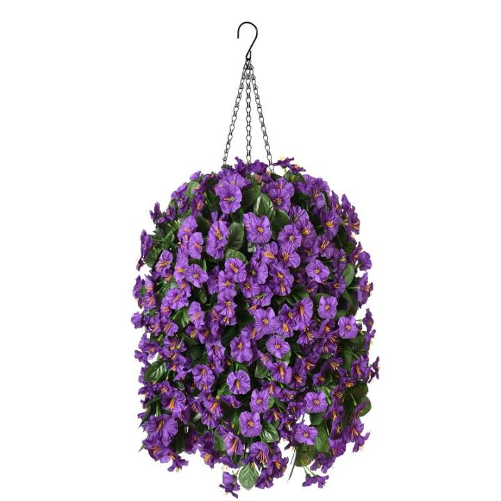 Hangende kunstbloemenmand, nep hangende plant, zijden orchideebloemen, kunstbloemstuk voor buiten tuin tuin zakje patio binnen woondecoratie (paars)