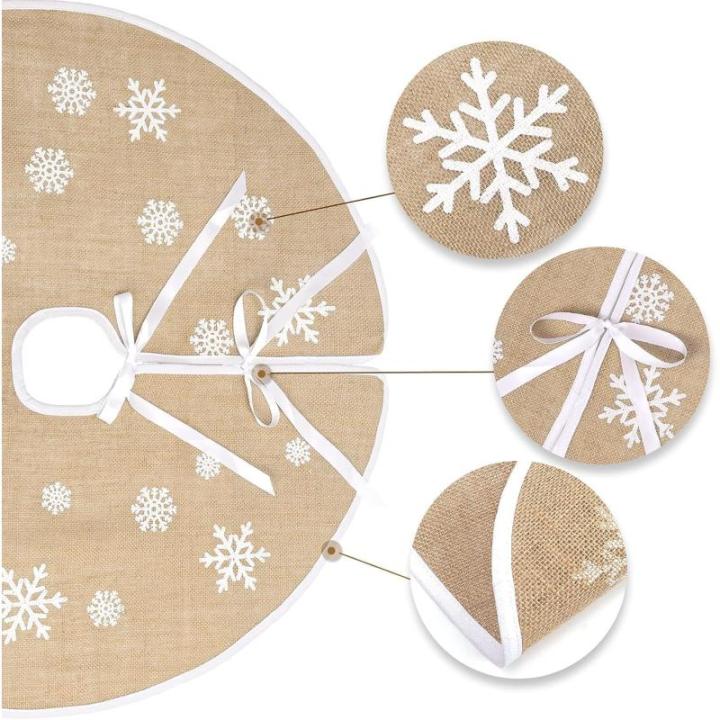 Kerstboomrok, witte sneeuwvlok, bedrukt, hennepdoek, kerstboomtapijt, ornamenten, decoratie voor Kerstmis (75 cm/30 inch)