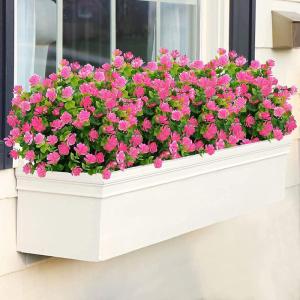 Kunstbloemen voor buiten, uv-bestendig, , bloemen in grote hoeveelheden voor het ophangen van plantenbakken, buiten, veranda, vaas, thuis, raamdecoratie, 6 bundels, roze