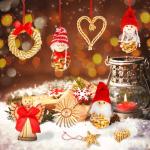 52 stuks kerstboomversiering stro stroster, kerstboomversiering stro natuurlijke kerstboomhanger kerstdecoratie